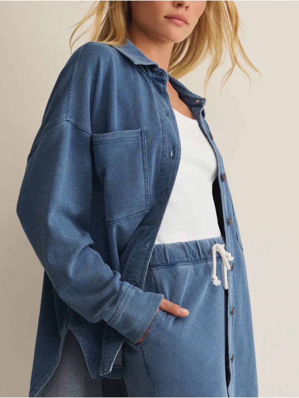Z Supply Washed Blue Button-Down Oversized Shirt - Picture 2 of 8